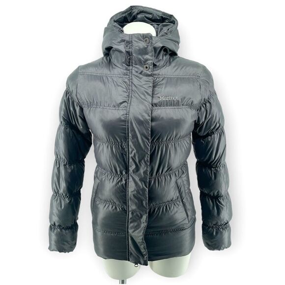 Marmot 650 Goose Down Fill Women’s Gray Full Zip Hooded Puffer Jacket Coat XS - Picture 16 of 16